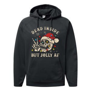 Dead Inside But Jolly Af Funny Skeleton Lights Christmas Gift Performance Fleece Hoodie