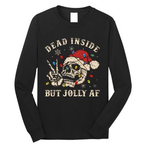 Dead Inside But Jolly Af Funny Skeleton Lights Christmas Gift Long Sleeve Shirt