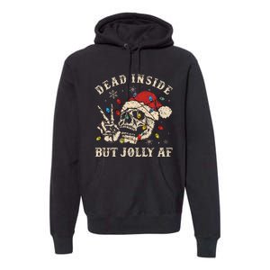 Dead Inside But Jolly Af Funny Skeleton Lights Christmas Gift Premium Hoodie