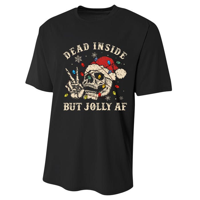 Dead Inside But Jolly Af Funny Skeleton Lights Christmas Gift Performance Sprint T-Shirt