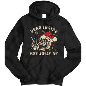 Dead Inside But Jolly Af Funny Skeleton Lights Christmas Gift Tie Dye Hoodie