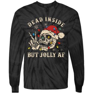 Dead Inside But Jolly Af Funny Skeleton Lights Christmas Gift Tie-Dye Long Sleeve Shirt