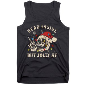 Dead Inside But Jolly Af Funny Skeleton Lights Christmas Gift Tank Top