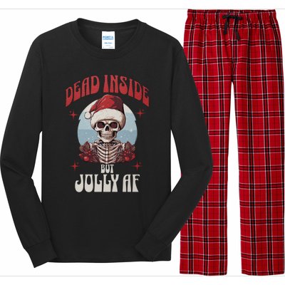 Dead Inside But Jolly Af Christmas Festive Holiday Cool Gift Long Sleeve Pajama Set