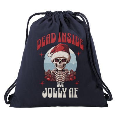 Dead Inside But Jolly Af Christmas Festive Holiday Cool Gift Drawstring Bag