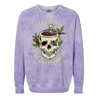 Dead Inside But Caffeinated Coffee Lover Skull Skeleton Colorblast Crewneck Sweatshirt