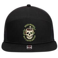 Dead Inside But Caffeinated Coffee Lover Skull Skeleton 7 Panel Mesh Trucker Snapback Hat