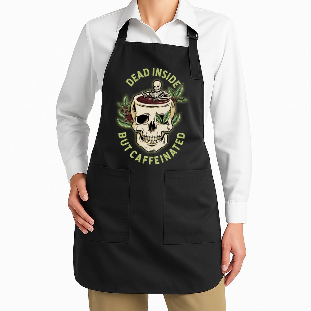 Dead Inside But Caffeinated Coffee Lover Skull Skeleton Apron