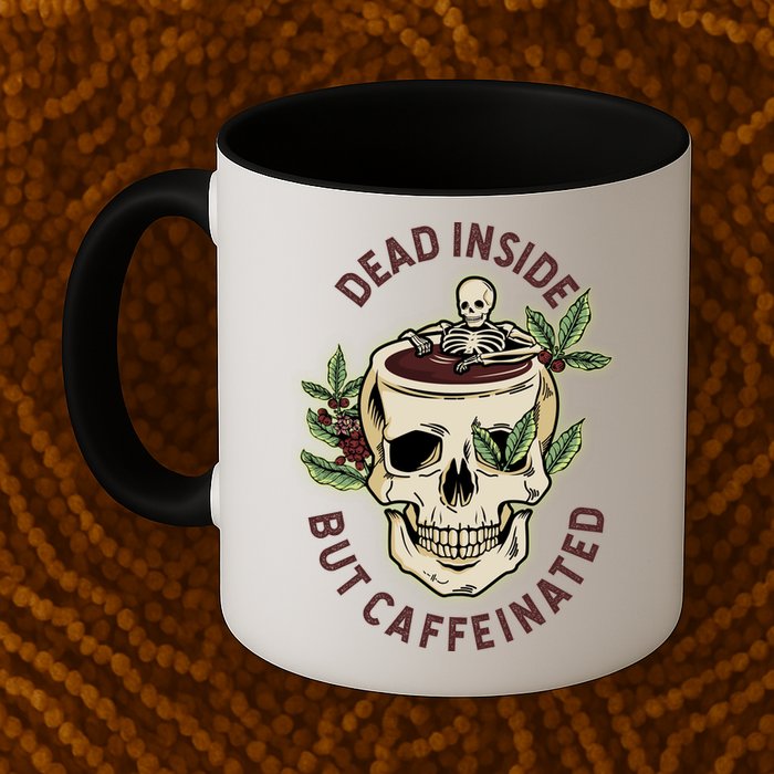 Dead Inside But Caffeinated Coffee Lover Skull Skeleton Mug
