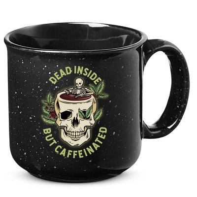Dead Inside But Caffeinated Coffee Lover Skull Skeleton 15oz Campfire Ceramic Mug