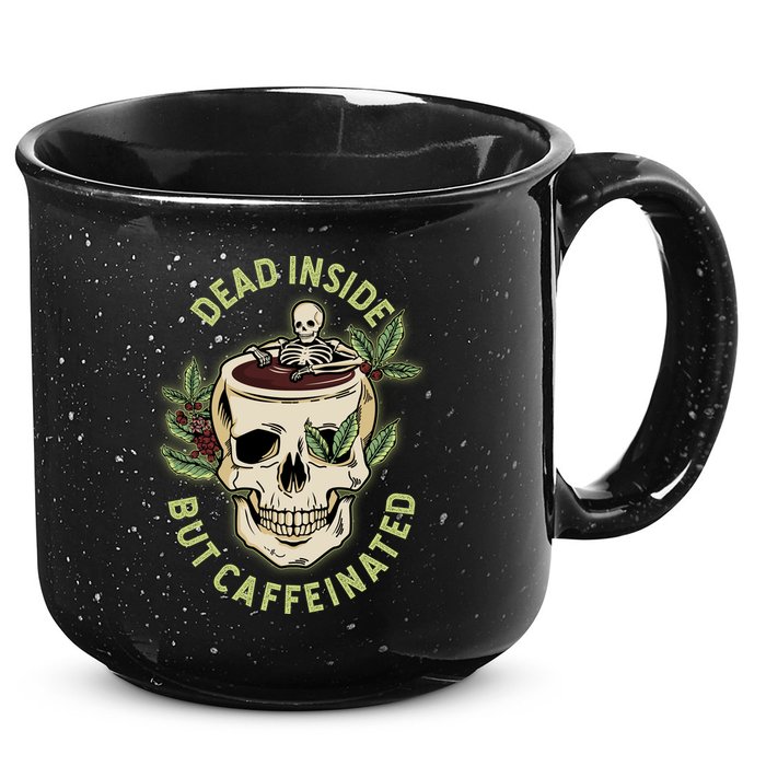 Dead Inside But Caffeinated Coffee Lover Skull Skeleton 15oz Campfire Ceramic Mug