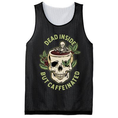 Dead Inside But Caffeinated Coffee Lover Skull Skeleton Mesh Reversible Basketball Jersey Tank