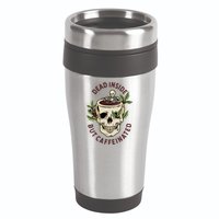 Dead Inside But Caffeinated Coffee Lover Skull Skeleton 16oz Travel Tumbler