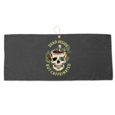 Dead Inside But Caffeinated Coffee Lover Skull Skeleton Large Microfiber Waffle Golf Towel