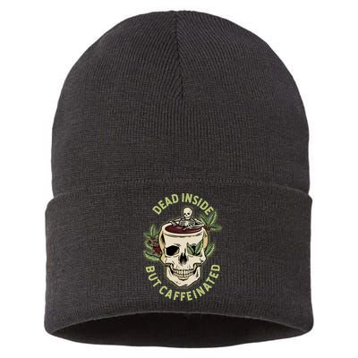 Dead Inside But Caffeinated Coffee Lover Skull Skeleton Sustainable Knit Beanie