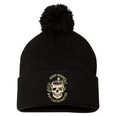 Dead Inside But Caffeinated Coffee Lover Skull Skeleton Pom Pom 12in Knit Beanie