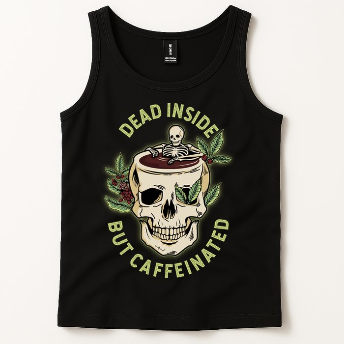 Dead Inside But Caffeinated Coffee Lover Skull Skeleton Tank Top