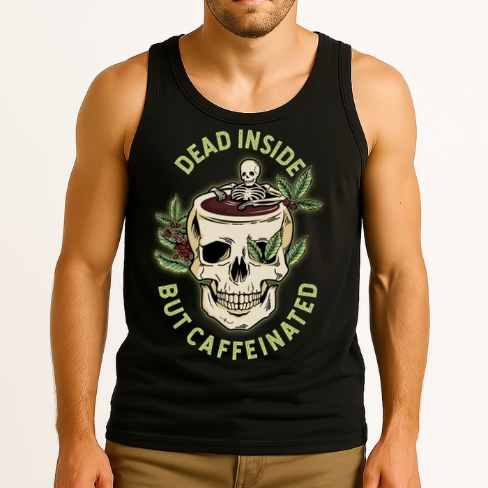 Dead Inside But Caffeinated Coffee Lover Skull Skeleton Tank Top