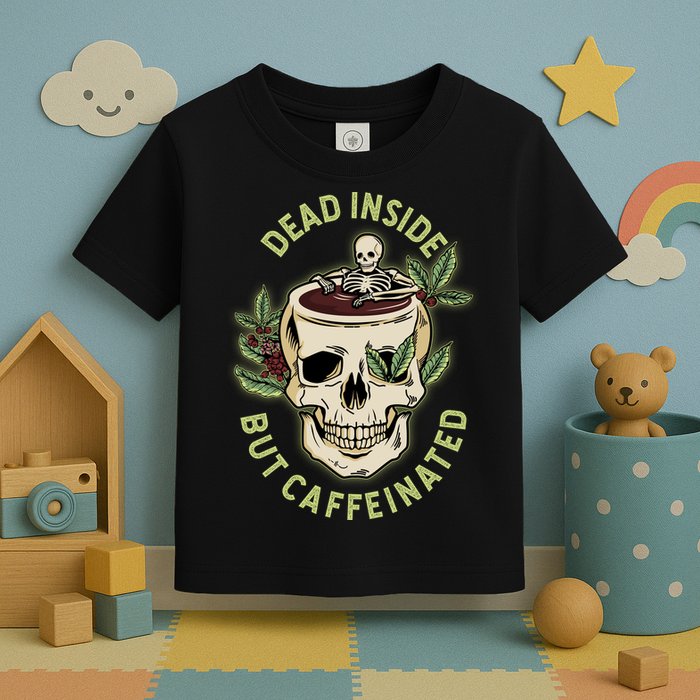 Dead Inside But Caffeinated Coffee Lover Skull Skeleton Toddler T-Shirt