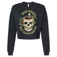 Dead Inside But Caffeinated Coffee Lover Skull Skeleton Cropped Pullover Crew