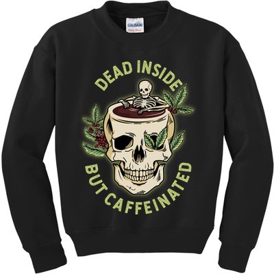Dead Inside But Caffeinated Coffee Lover Skull Skeleton Kids Sweatshirt