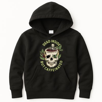 Dead Inside But Caffeinated Coffee Lover Skull Skeleton Kids Hoodie