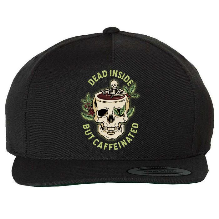 Dead Inside But Caffeinated Coffee Lover Skull Skeleton Wool Snapback Cap