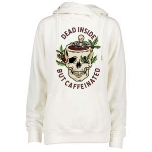 Dead Inside But Caffeinated Coffee Lover Skull Skeleton Womens Funnel Neck Pullover Hood