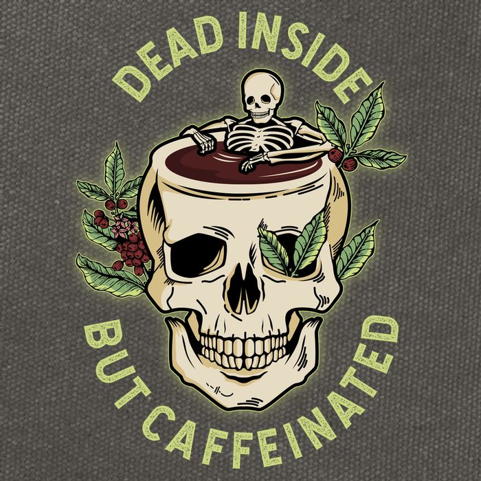 Dead Inside But Caffeinated Coffee Lover Skull Skeleton Cotton Canvas Backpack