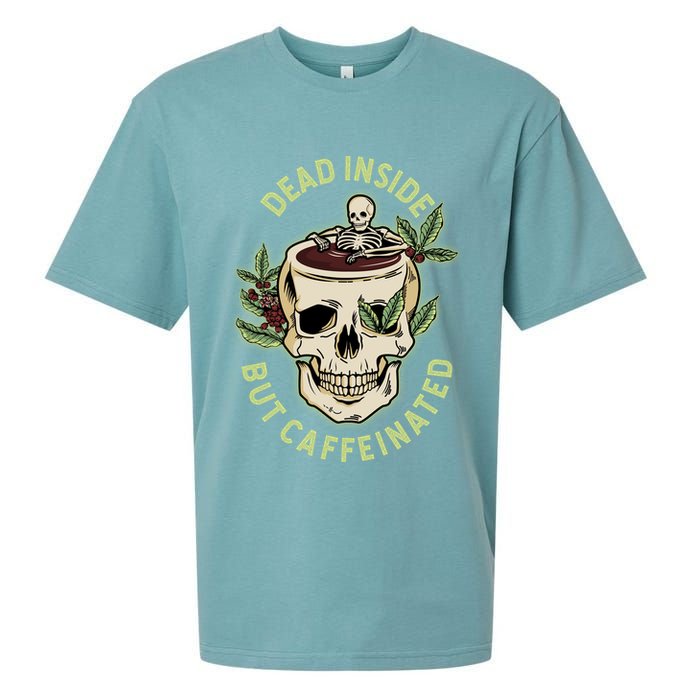 Dead Inside But Caffeinated Coffee Lover Skull Skeleton Sueded Cloud Jersey T-Shirt