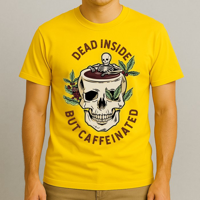Dead Inside But Caffeinated Coffee Lover Skull Skeleton T-Shirt