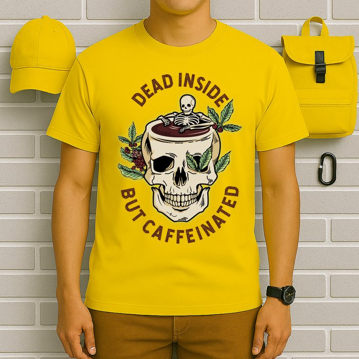 Dead Inside But Caffeinated Coffee Lover Skull Skeleton T-Shirt