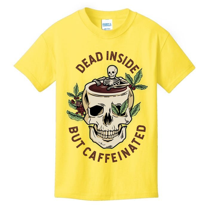 Dead Inside But Caffeinated Coffee Lover Skull Skeleton Kids T-Shirt
