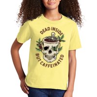 Dead Inside But Caffeinated Coffee Lover Skull Skeleton Kids T-Shirt