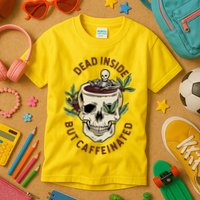 Dead Inside But Caffeinated Coffee Lover Skull Skeleton Kids T-Shirt