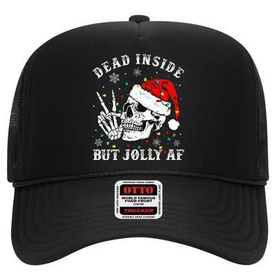 Dead Inside But Jolly AF Skeleton Santa Christmas Pajamas High Crown Mesh Back Trucker Hat