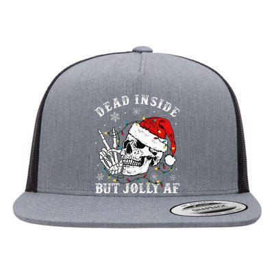 Dead Inside But Jolly AF Skeleton Santa Christmas Pajamas Flat Bill Trucker Hat