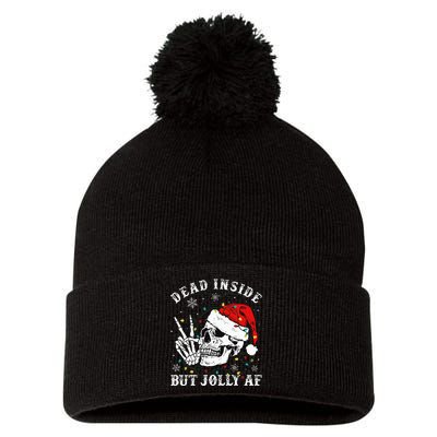 Dead Inside But Jolly AF Skeleton Santa Christmas Pajamas Pom Pom 12in Knit Beanie