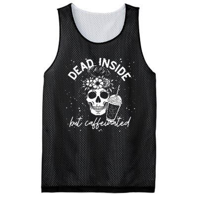 Dead Inside But Caffeinated Mom Skull Flower Coffee Lover Mesh Reversible Basketball Jersey Tank