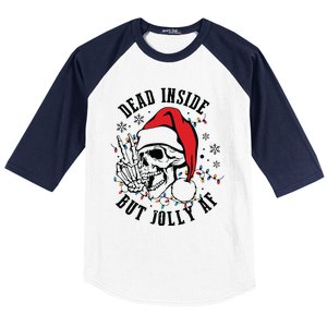 Dead Inside But Christmas Skeleton Christmas Baseball Sleeve Shirt