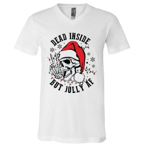 Dead Inside But Christmas Skeleton Christmas V-Neck T-Shirt