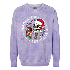 Dead Inside But Jolly Af Christmas Skeleton Santa Xmas Skull Gift Colorblast Crewneck Sweatshirt