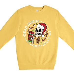 Dead Inside But Jolly Af Christmas Skeleton Santa Xmas Skull Gift Premium Crewneck Sweatshirt