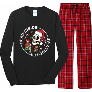 Dead Inside But Jolly Af Christmas Skeleton Santa Xmas Skull Gift Long Sleeve Pajama Set