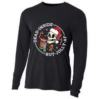 Dead Inside But Jolly Af Christmas Skeleton Santa Xmas Skull Gift Cooling Performance Long Sleeve Crew
