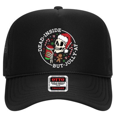 Dead Inside But Jolly Af Christmas Skeleton Santa Xmas Skull Gift Trucker Hat