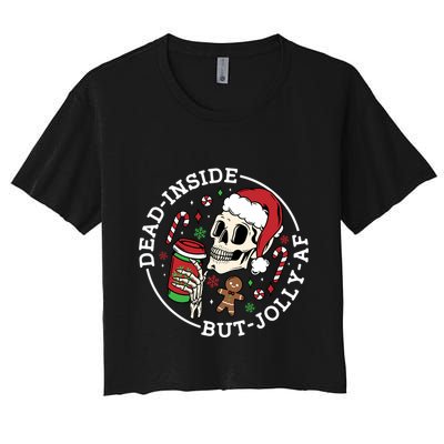 Dead Inside But Jolly Af Christmas Skeleton Santa Xmas Skull Gift Crop Top