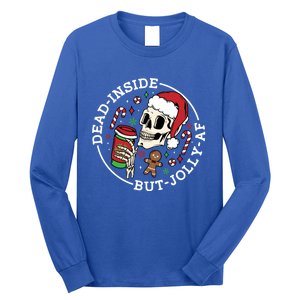 Dead Inside But Jolly Af Christmas Skeleton Santa Xmas Skull Gift Long Sleeve Shirt