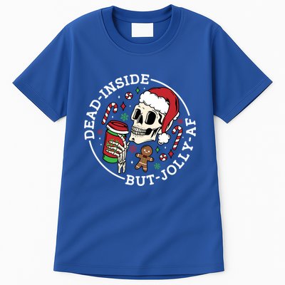 Dead Inside But Jolly Af Christmas Skeleton Santa Xmas Skull Gift Tall T-Shirt