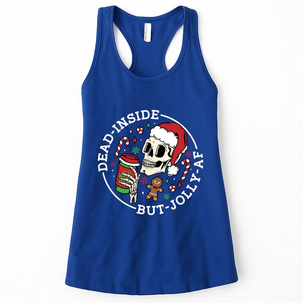 Dead Inside But Jolly Af Christmas Skeleton Santa Xmas Skull Gift Womens Tank Top
